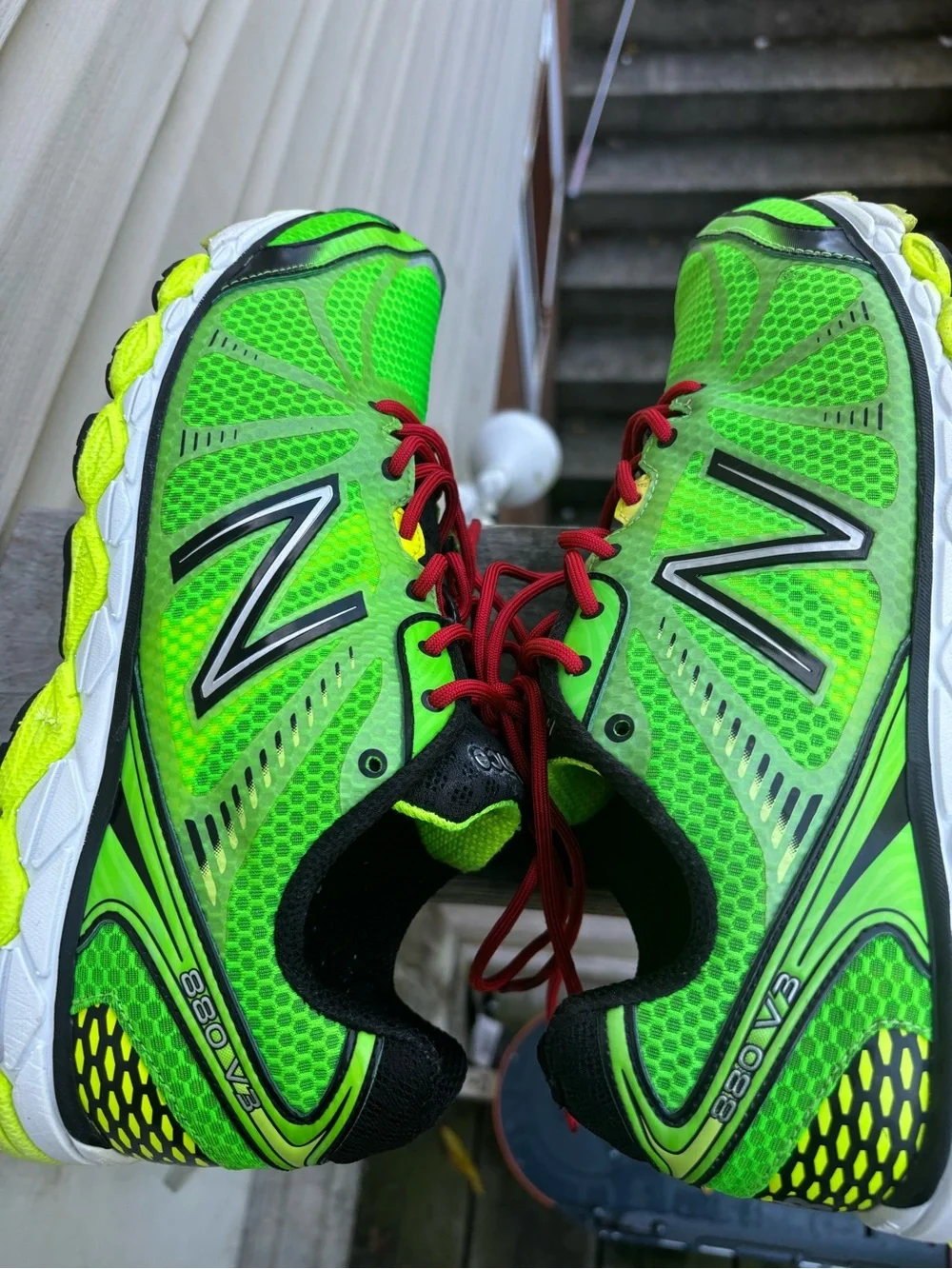New Balance Neon Green Sneakers with Red Laces